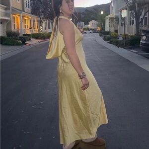 NWT Abercrombie and Fitch Cowl Back Yellow Satin Slip Dress